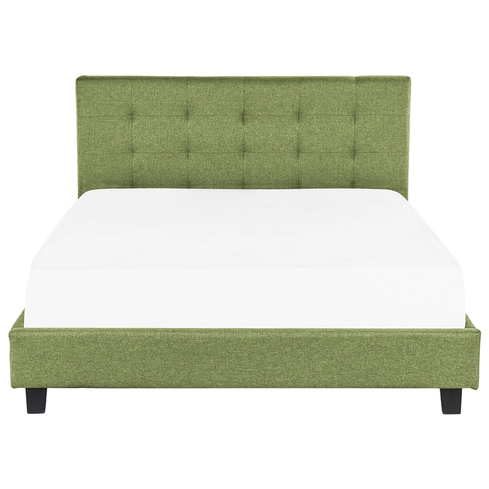Letto imbottito tessuto verde rete a doghe testiera trapuntata 180 x 200 cm