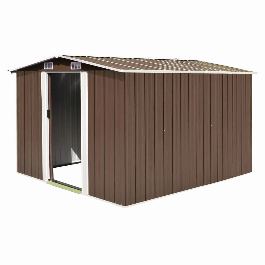 Casetta da giardino cabina ripostiglio casetta da esterno robusta casetta per attrezzi 257 x 298 x 178 cm metallo marrone 02_0022164