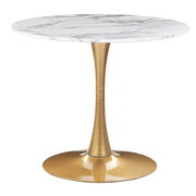 Tavolo da pranzo in marmo bianco con piano in MDF dorato base in metallo tavolo da cucina rotondo industriale da 90 cm