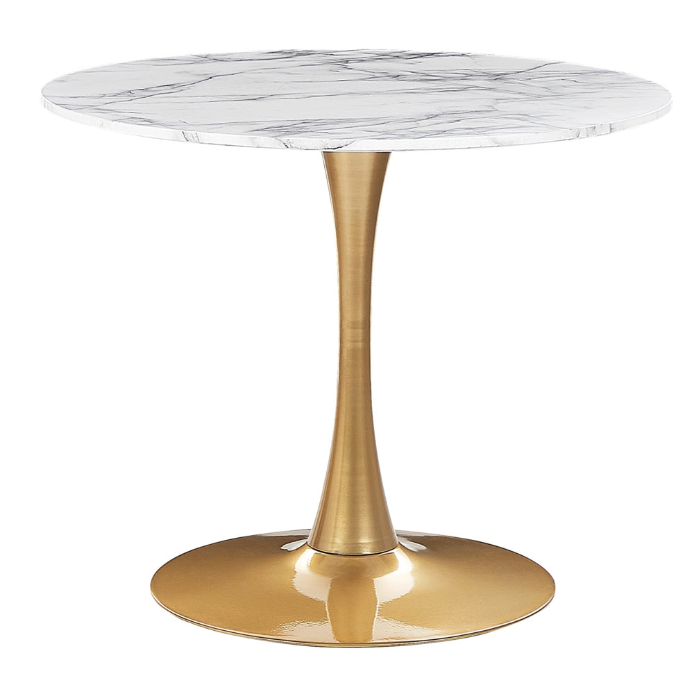 Tavolo da pranzo in marmo bianco con piano in MDF dorato base in metallo tavolo da cucina rotondo industriale da 90 cm