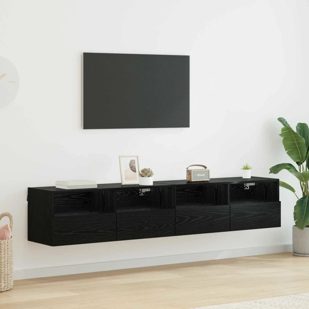 Mobiletti TV da Parete 2 pcs Rovere Nero 80 x 30 x 30 cm 882933