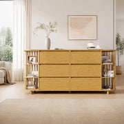 Comò sideboard 160 cm in rovere con 6 cassetti e ripiani laterali in bambù; 75x160x40 cm