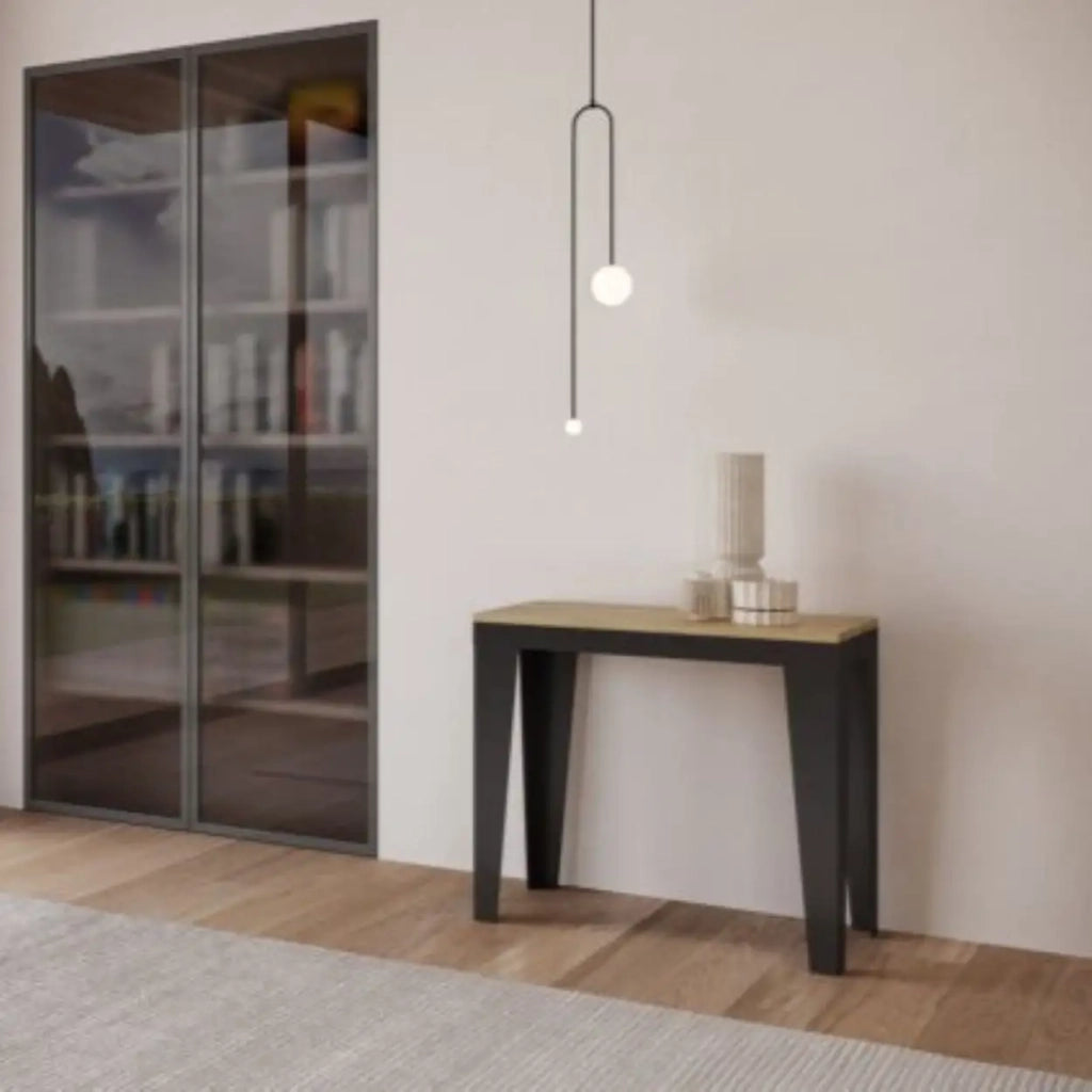 Consolle allungabile 90x40/196 cm Flame Small Evolution quercia natura telaio e gambe antracite