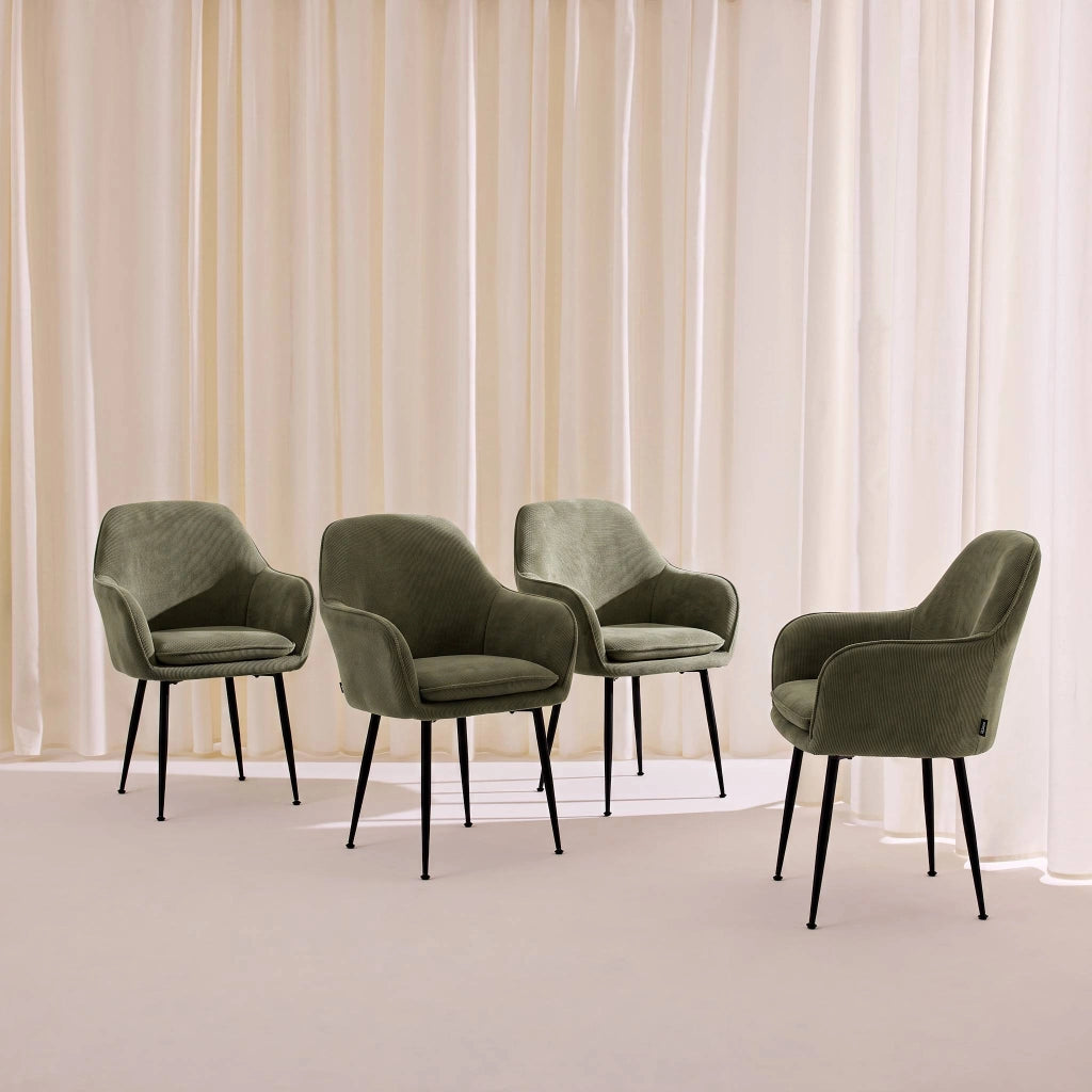 Set 4 poltrone in velluto a coste con gambe in metallo, cachi scuro