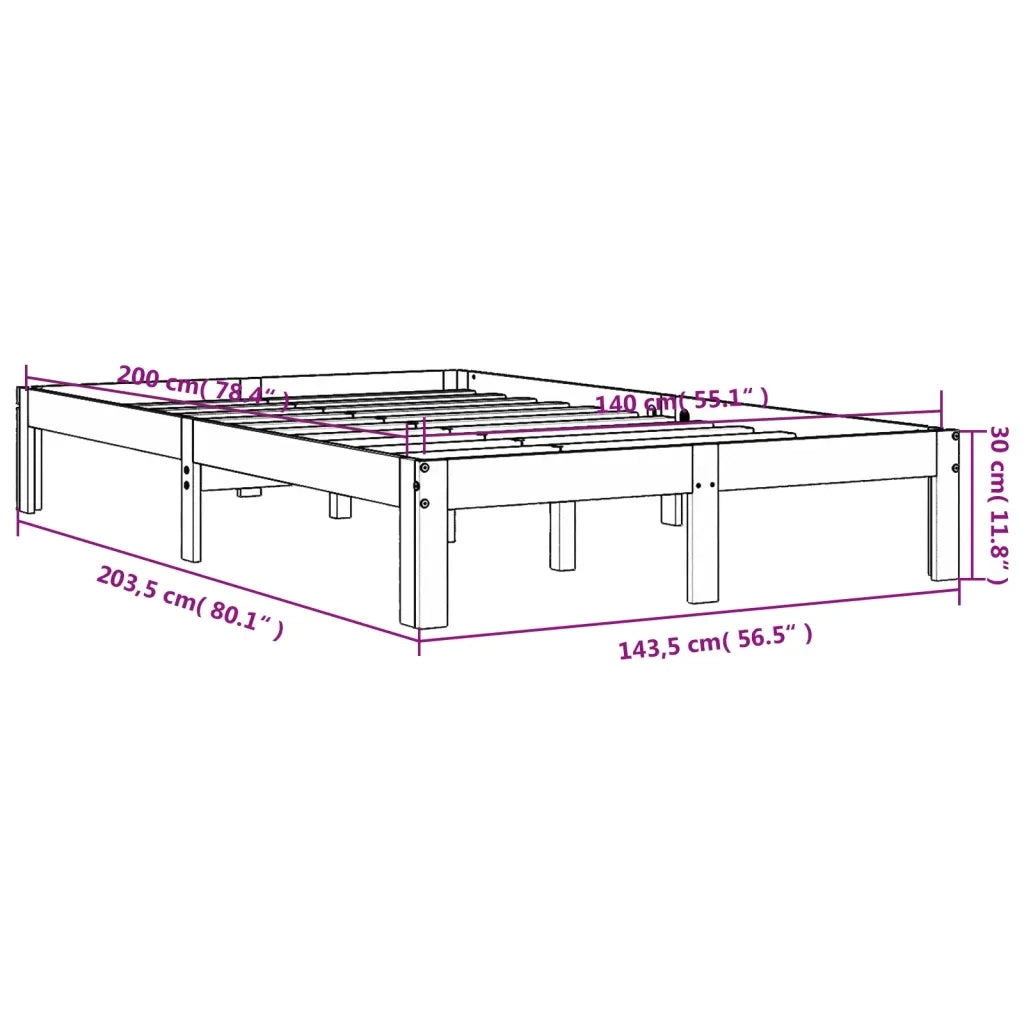 Letto matrimoniale | Letto per adulti | Giroletto senza Materasso Marrone Cera 140x200cm Massello Pino