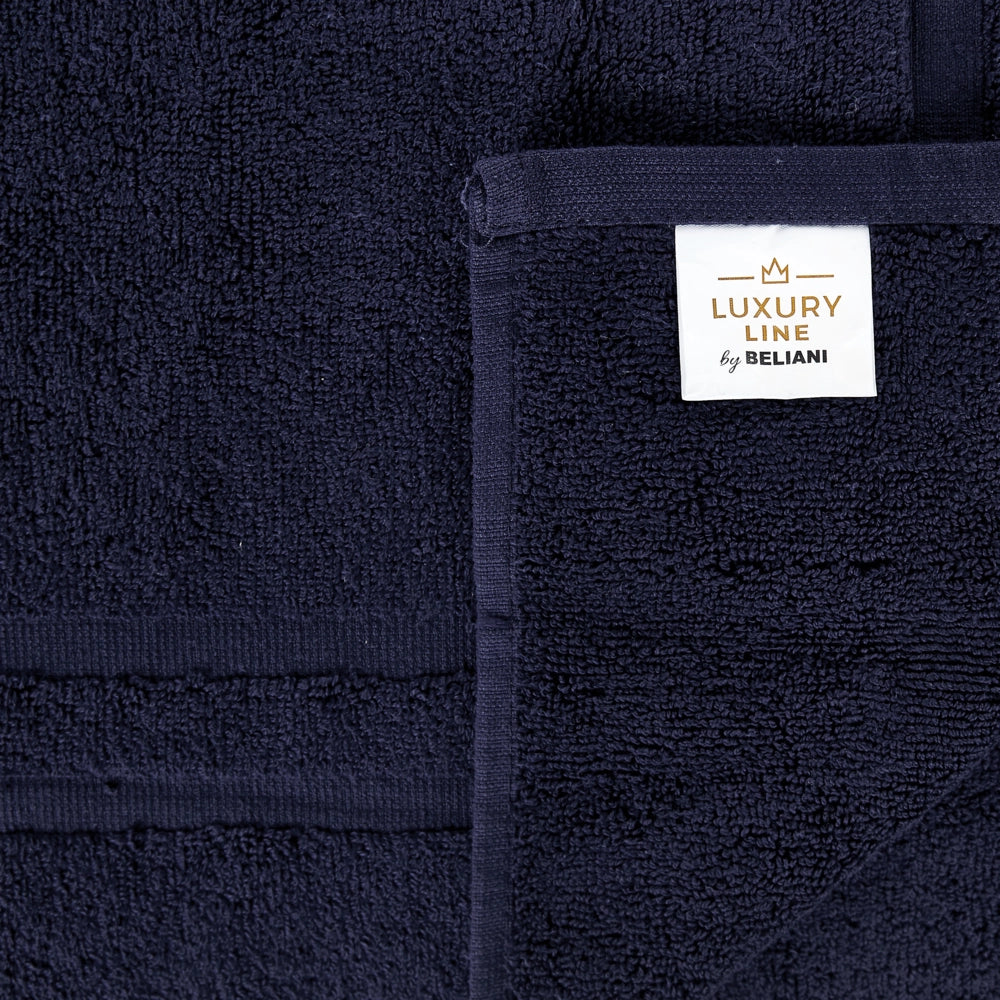 Set di 9 asciugamani in morbido cotone blu scuro con motivo a spina di pesce stile varie dimensioni classico ospiti bagno