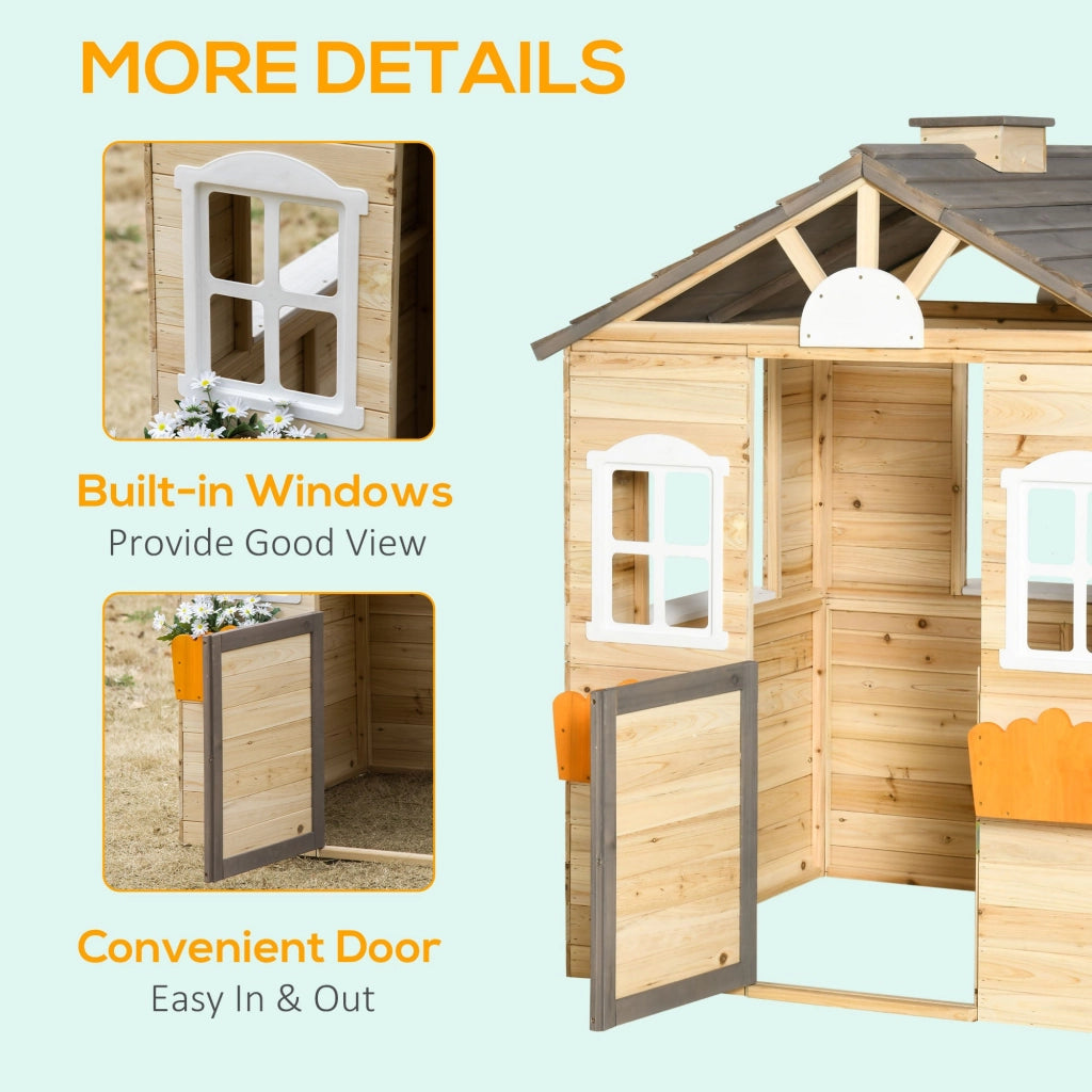 Casetta Bimbi 3-7 Anni a 2 Finestre con Portavasi e Panchina 113Lx94x134,5 cm in Legno di Abete e PP Naturale