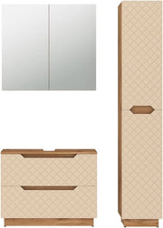 Set di mobili da bagno Lotta, Cachemire, 79.6 cm, composto da mobile sottolavabo, specchiera e colonna alta