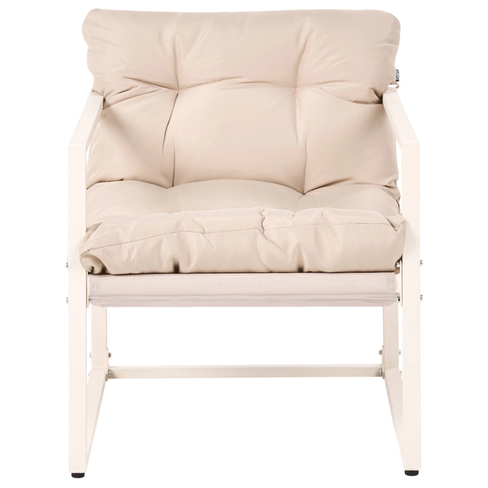 Set da giardino moderno a 4 posti in acciaio zincato con cuscini beige esterno elegante