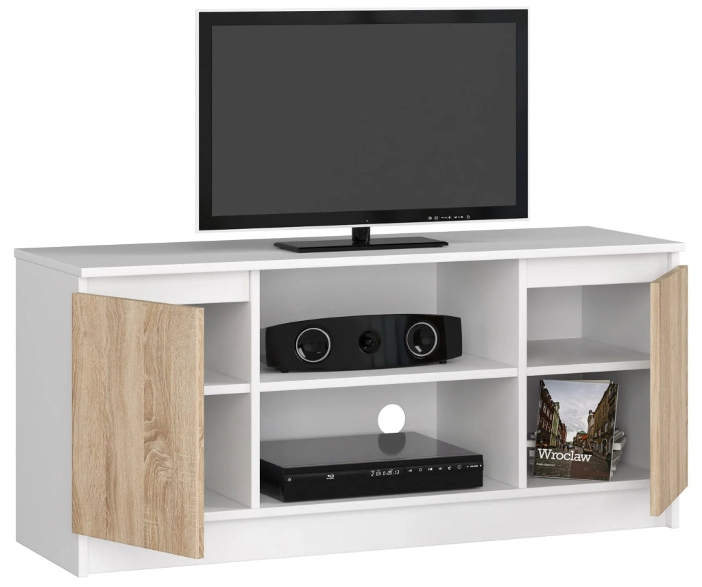Mobile TV AKORD Bianco 120 cm 2 ante inserto frontale Sonoma Quercia 120x40x55 cm