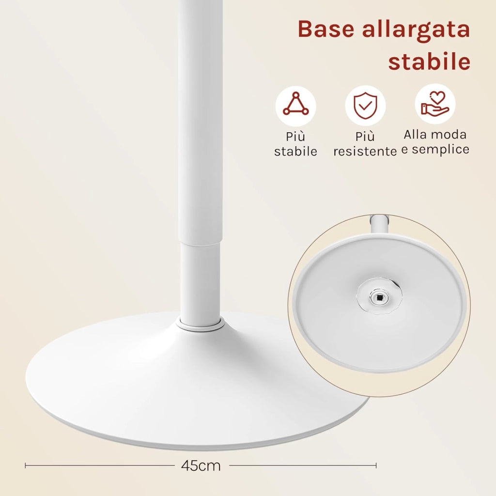 Tavolo Alto da Bar Girevole a 360°, Tavolino Rotondo in Legno e Metallo, Tavolo Regolabile in Altezza 70-91cm, da Cucina, Soggiorno, Rovere Chiaro + Bianco