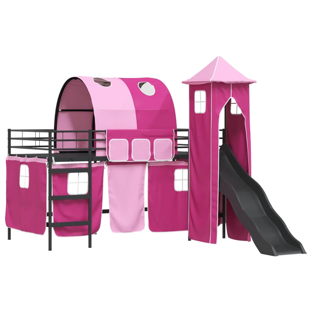 Struttura del letto loft per Bambini | Letto Infantile | Lettino Nero e rosa 80 x 200 cm