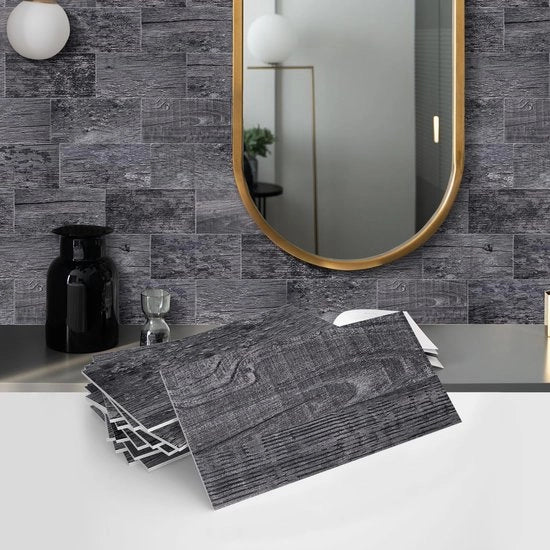 Tegole da parete per cucina - Adatto per cucine e bagni - 32 pezzi, finitura in legno antico grigio
