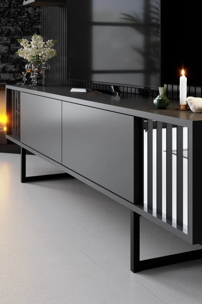 Porta TV in legno "Chrome Line" - 180 x 30 x 48 cm - Nero antracite