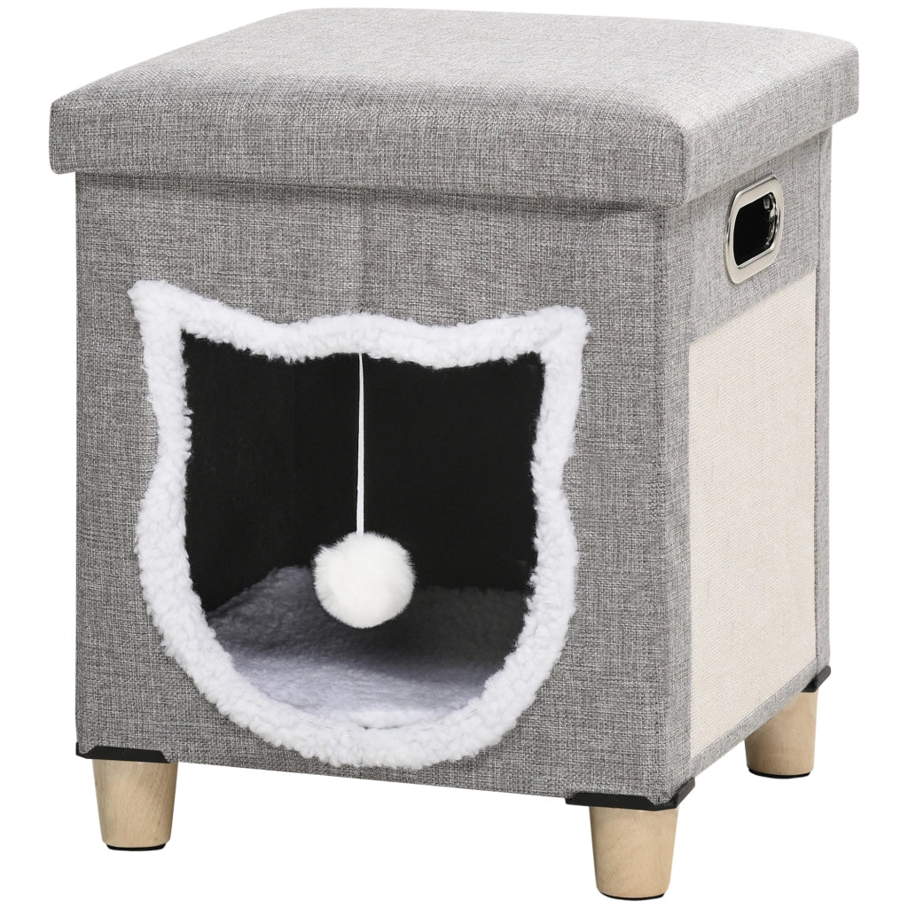 CUCCIA PER GATTI con cuscino e tiragraffi, grigio, MDF