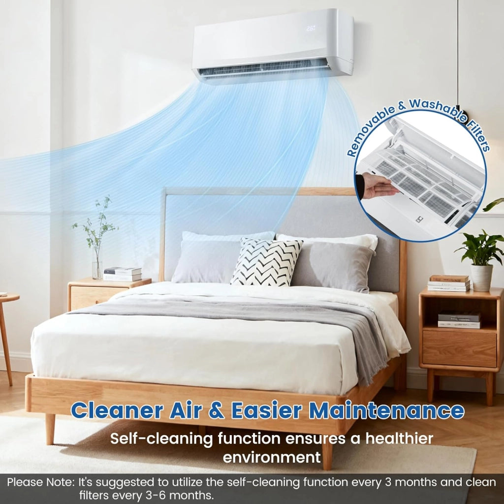 Split Condizionatore 12000 BTU Inverter R32 A++, Climatizzatore Eco, Riscaldamento/Raffreddamento/Deumidificazione, 7 Modalità, 8 Velocità del Ventilatore, Timer 24 Ore, Accessori Inclusi