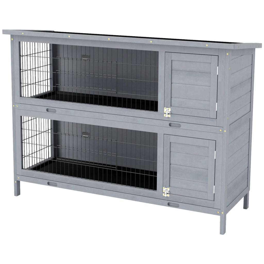 Gabbia per conigli in legno a 2 piani ¨C zephmum ¨C grigio 136x50x93 cm
