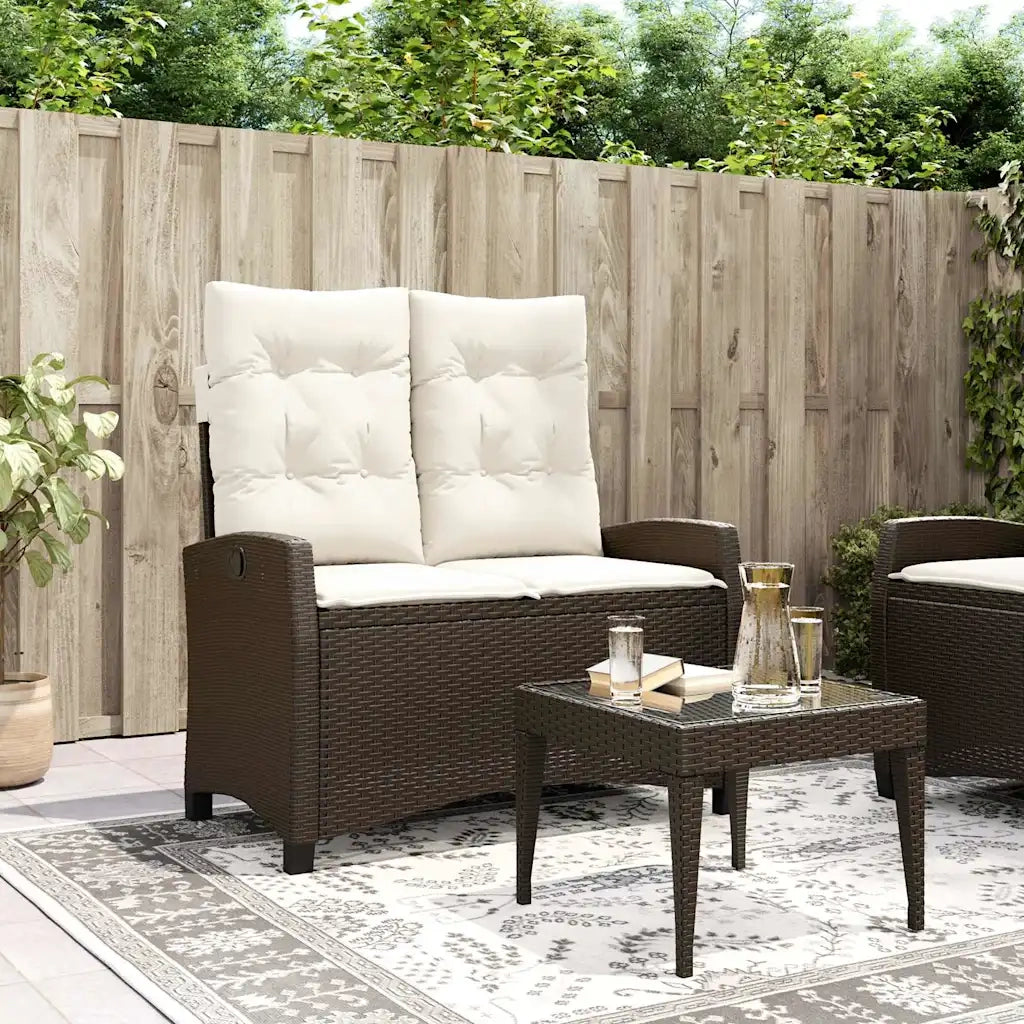 Panchina Reclinabile da Giardino | Panca da Giardino con Cuscini Marrone in Polyrattan