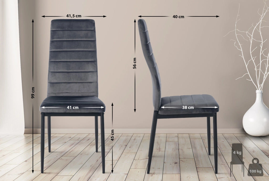 Set di 4 sedie da pranzo Mayfair grigio,Velluto