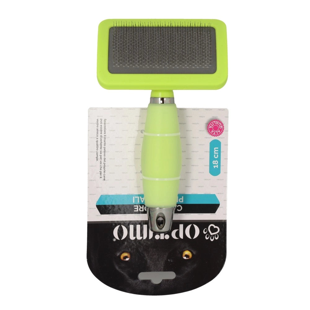 OPTIMO SPAZZOLA PER ANIMALI MANICO IN SILICONE E SETOLE IN METALLO VERDE 18 CM