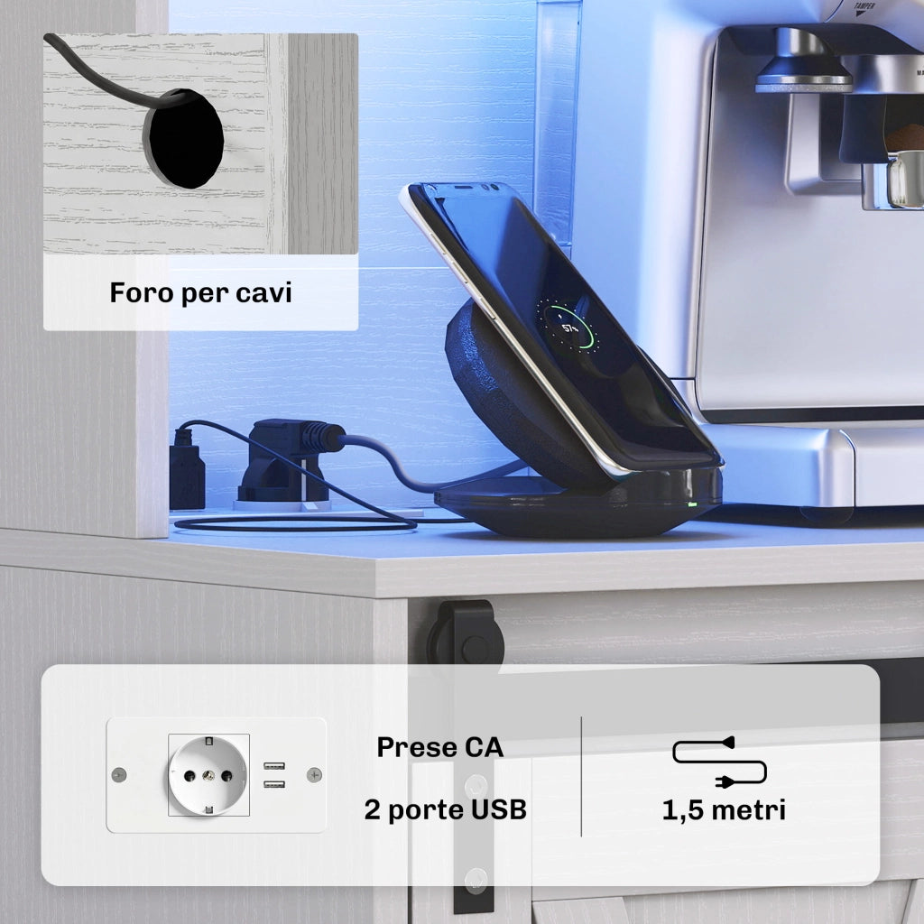 Credenza Cucina con Prese Elettriche e Luce LED ¨C zephmum ¨C Bianco 100x38x180 cm