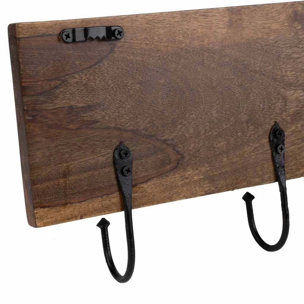 Portabito in legno con 4 ganci marrone 50x5x18h