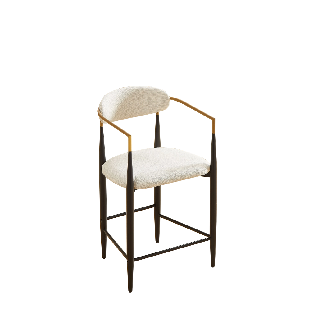 Set 2 Sgabelli da Bar con Braccioli Vintage ¨C MINIMAL ¨C Nero/Oro, Seduta in Tessuto Crema