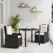 Set da Pranzo per Giardino 3 pcs Nero polyrattan 3380939