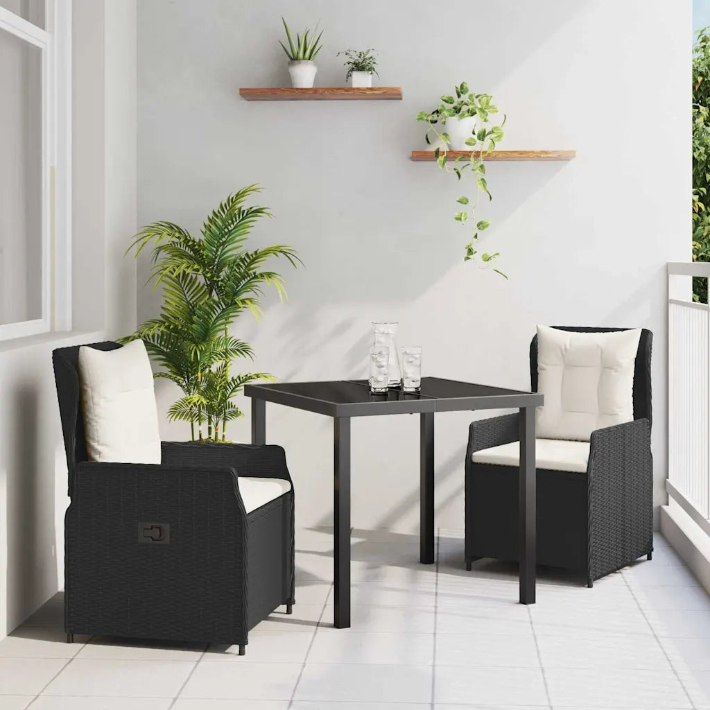 Set da Pranzo per Giardino 3 pcs Nero polyrattan 3380939