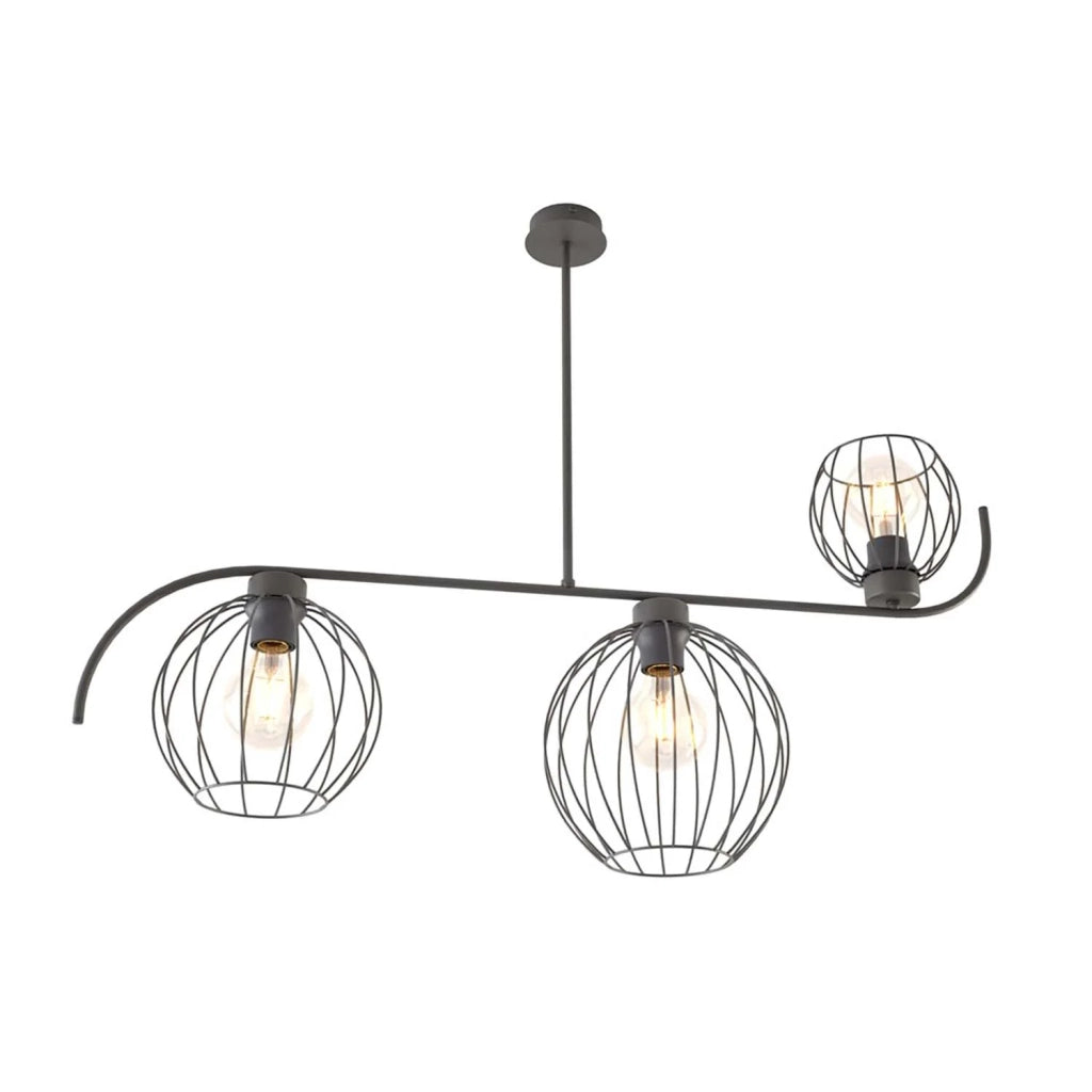 Lampadario Industrial 3 Luci Tyr In Acciaio Nero Paralumi A Gabbia