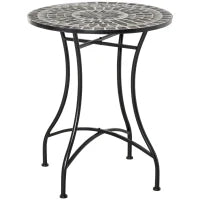 Tavolino da Giardino Piccolo in Metallo e Ceramica, Tavolino con Mosaico da Esterno per Terrazzo o Balcone, Ф60x71cm, Grigio Nero