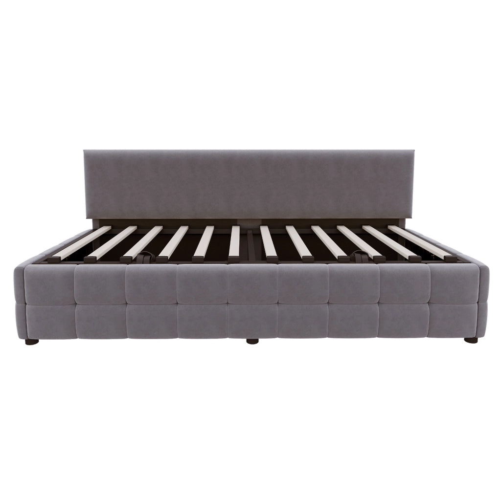 Divano letto imbottito 90x200 cm con vano contenitore grigio