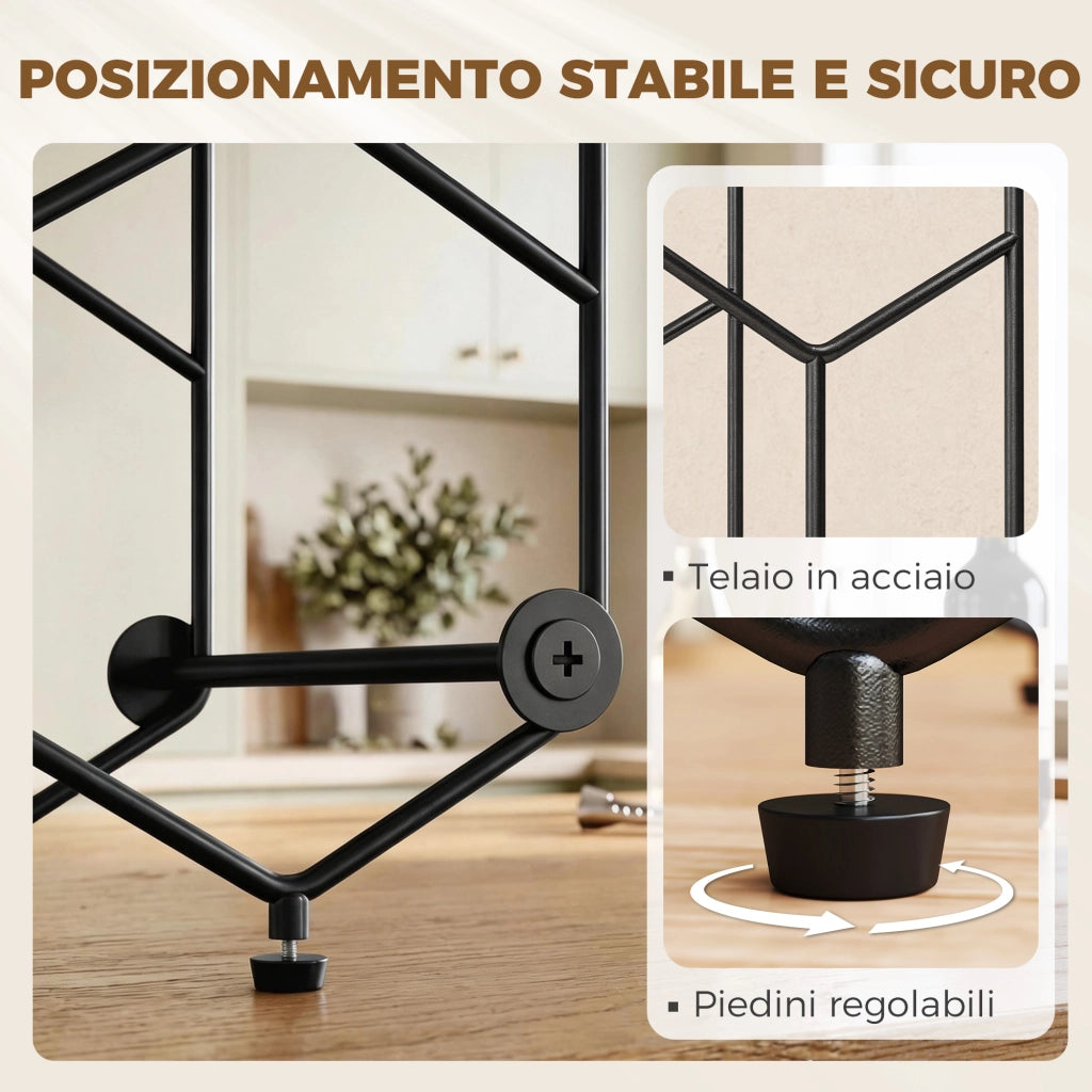 Portabottiglie Design Geometrico a Nido d'Ape in Metallo Nero