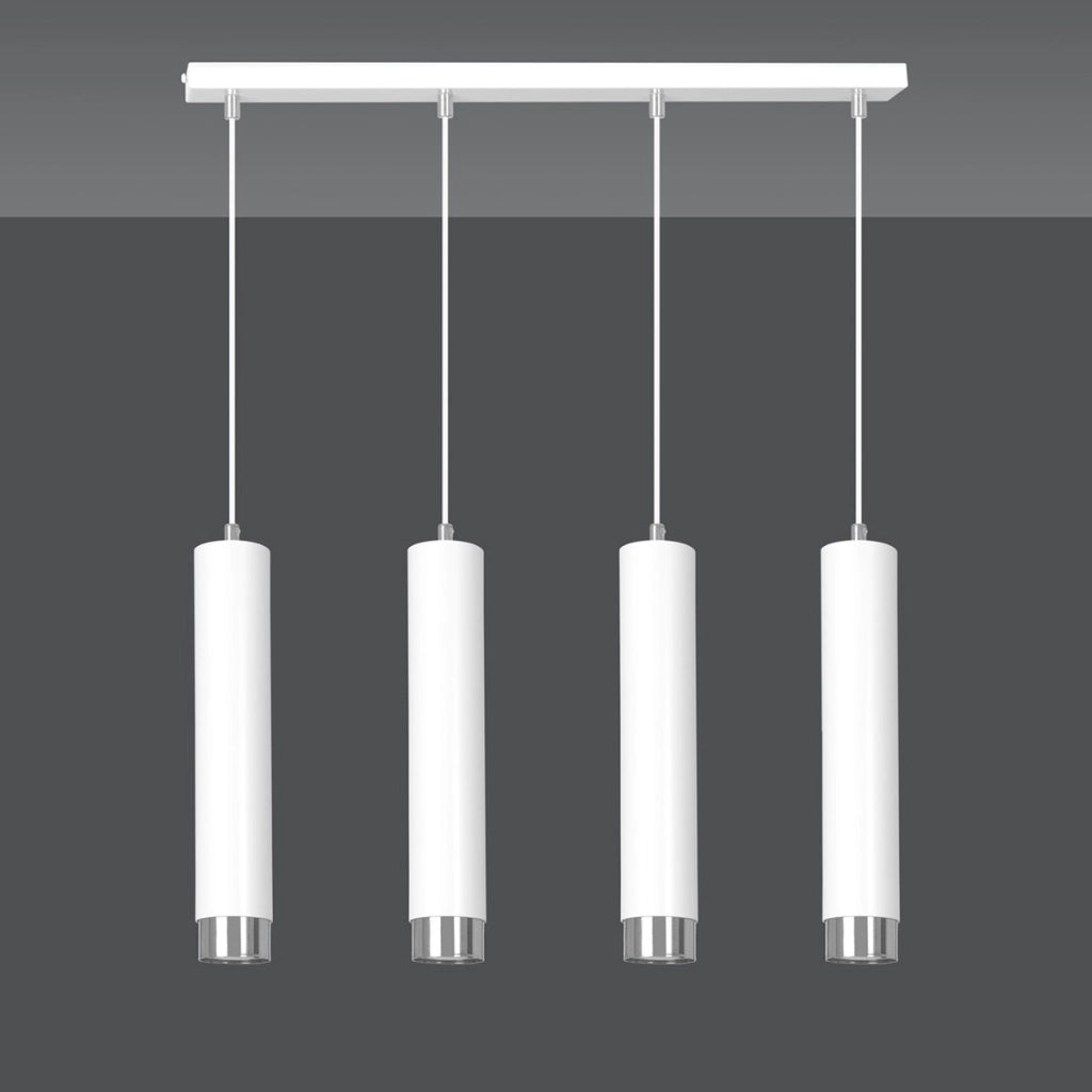 Lampada a sospensione KIBO in acciaio bianco con dettagli cromo