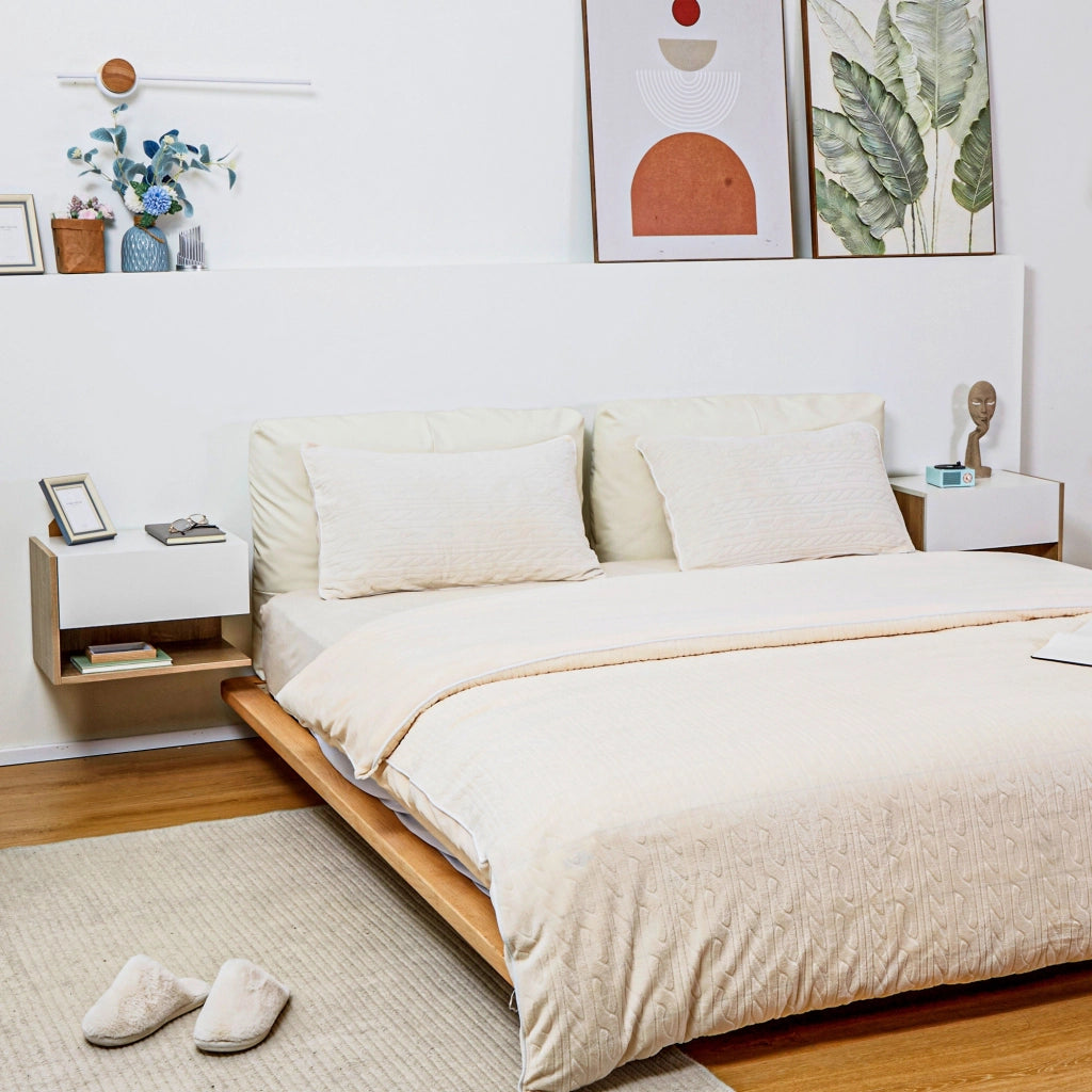 Tavolini da notte ¨C zephmum ¨C 2 pezzi, effetto rovere bianco, con cassetto e ripiano