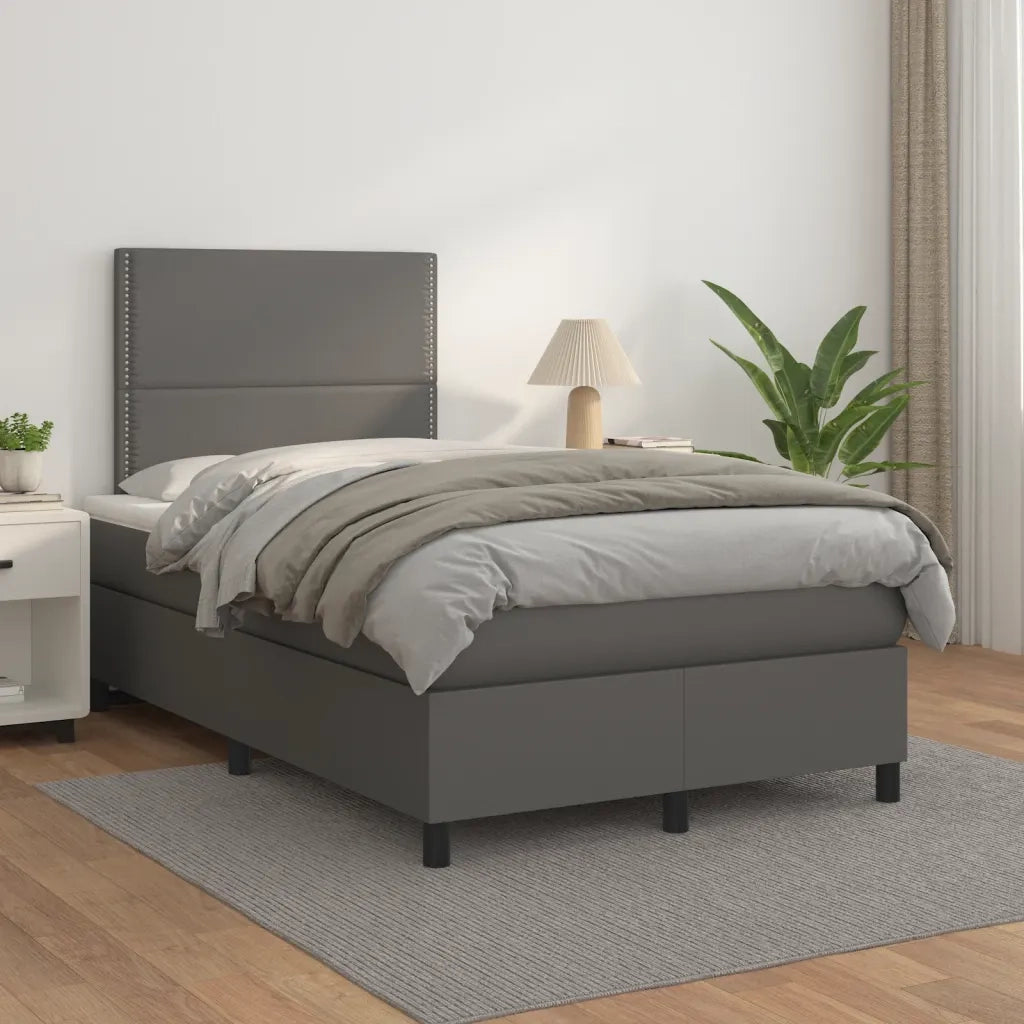 Giroletto a Molle con Materasso Grigio 120x190 cm in Similpelle