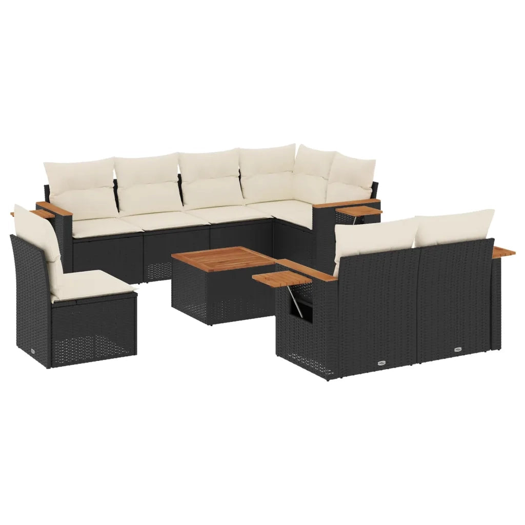 Set Divani da Giardino 9 pz con Cuscini Nero in Polyrattan 3227008