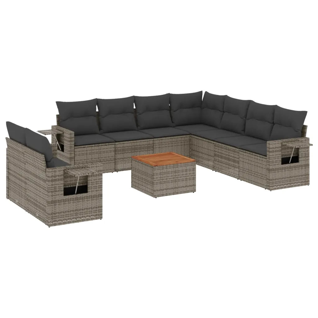 Set Divano da Giardino 10 pz con Cuscini Grigio in Polyrattan 3224632
