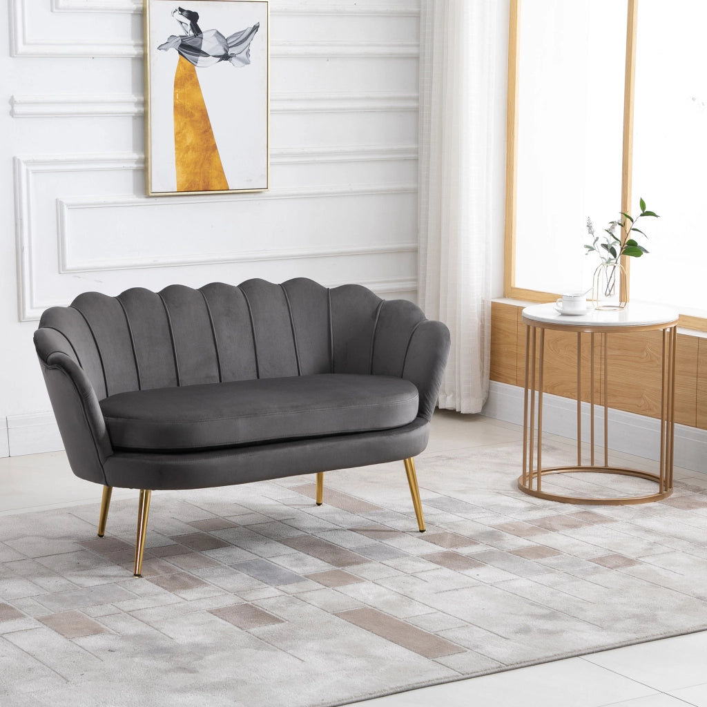 Divano 2 Posti Tessuto Velluto Imbottito ¨C Zephmum ¨C Grigio 133x63x75