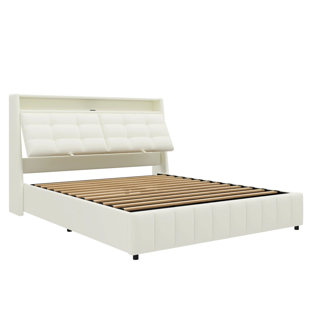 Letto Contenitore 160x200 cm; Letto Matrimoniale - LED; USB e Schienale Regolabile