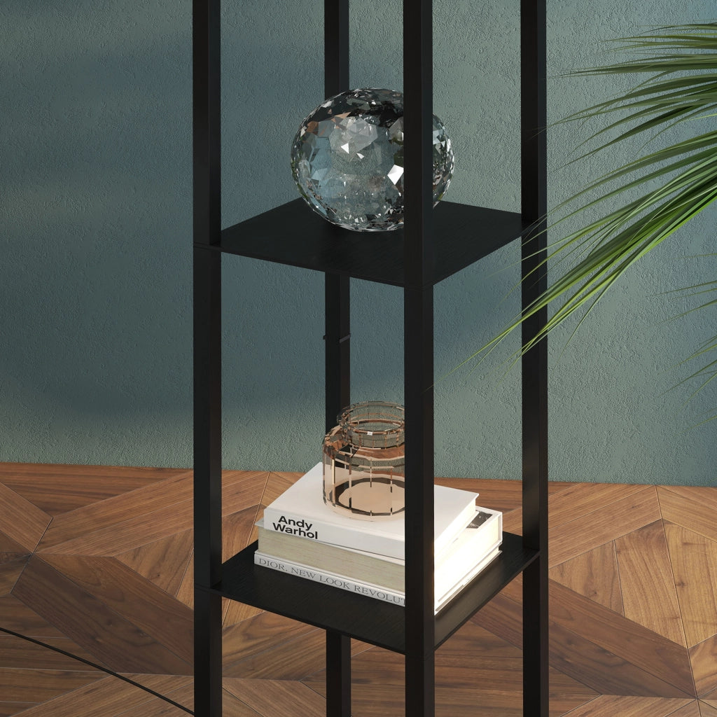 Lampada da terra con mensole E27, 40W, senza lampadina, in MDF nero, 26x26x160 cm