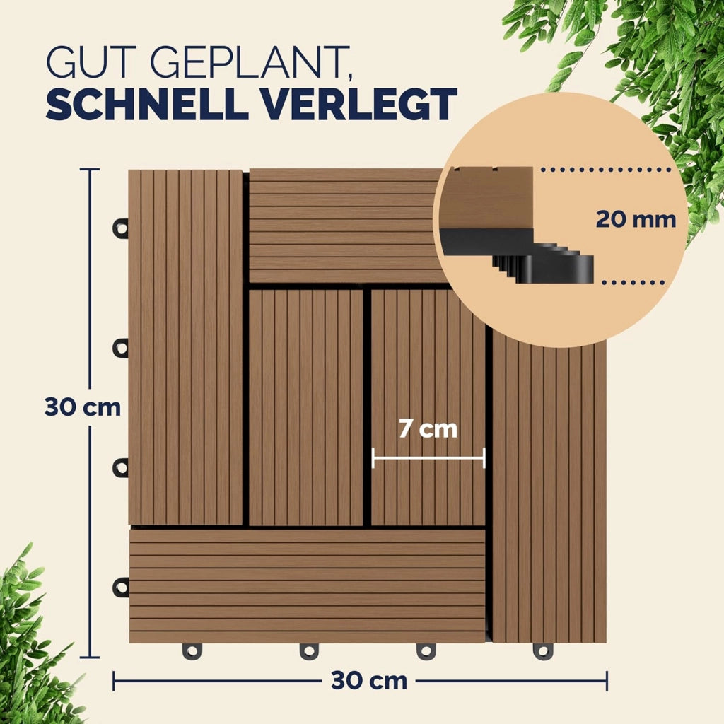 Casaria Set 22 Pezzi Piastrelle da Giardino 30x30cm 2m² in WPC Resistente Mattonelle ad Incastro per Pavimento Terrazza Balcone Esterno Sistema a Clic