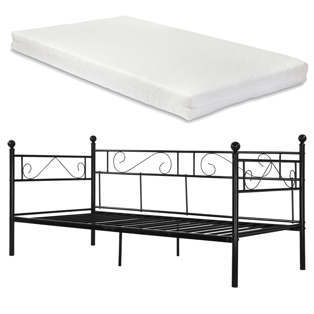 Divano Letto con Materasso 90x200 cm Sofa in Acciaio - Nero [en.casa]