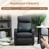 Poltrona Relax Massaggiante con Telecomando e 8 Programmi, Reclinazione e Poggiapiedi, 68x88x98cm, Nero