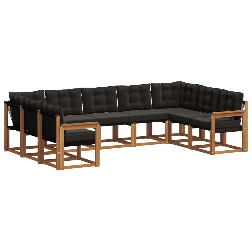 Set di divani da esterno con cuscino 9 pcs Naturale e Nero 3369043