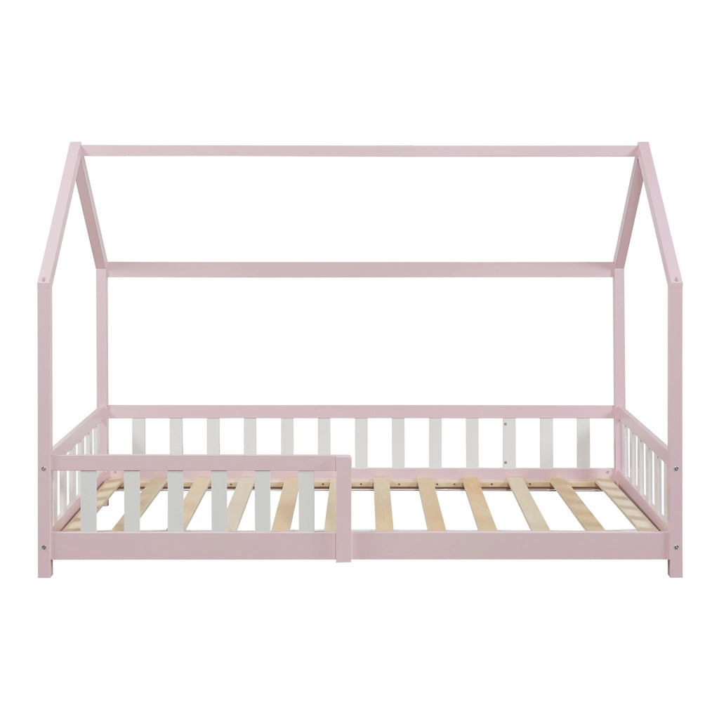 Letto Singolo Hesel per Cameretta Forma di Casetta con Materasso 90 x 200 cm Rosa [en.casa]