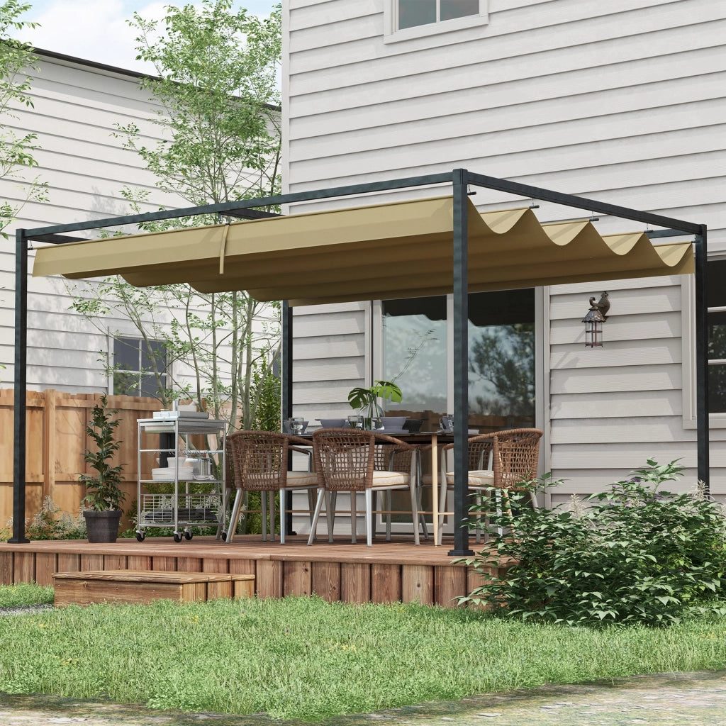Pergola retrattile scorrevole 3x2 m ¨C zephmum ¨C struttura in metallo antiruggine, tessuto in poliestere kaki