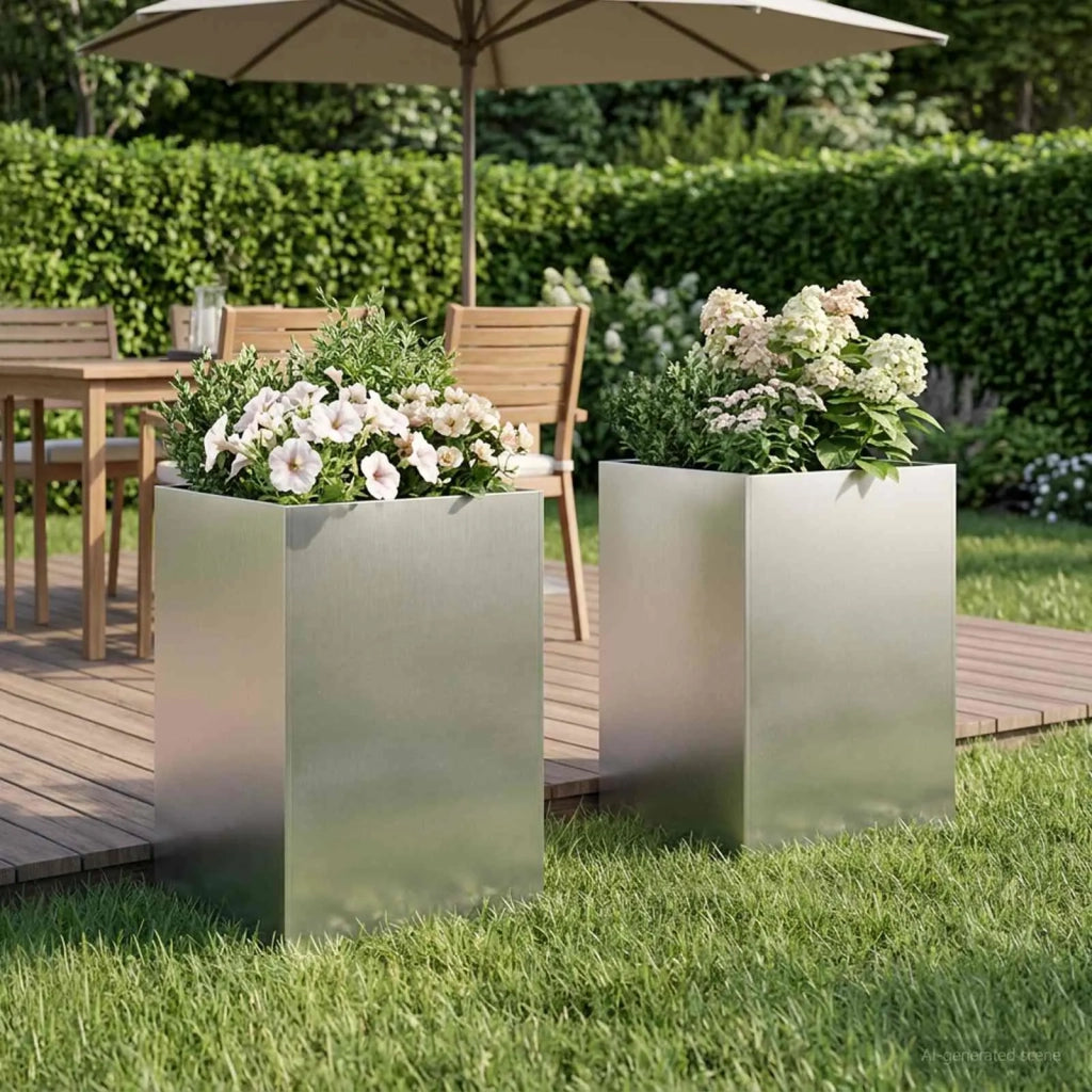 Vaso da giardino 2 pz Argento 40 x 40 x 75 cm Acciaio Inox 8005381