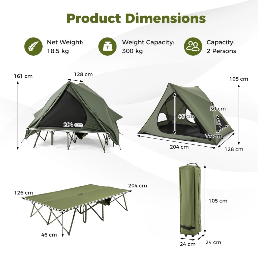 Combinazione pieghevole per campeggio all'aperto borsa con ruote, Tenda da campeggio per 2 persone telo antipioggia Verde-Tende