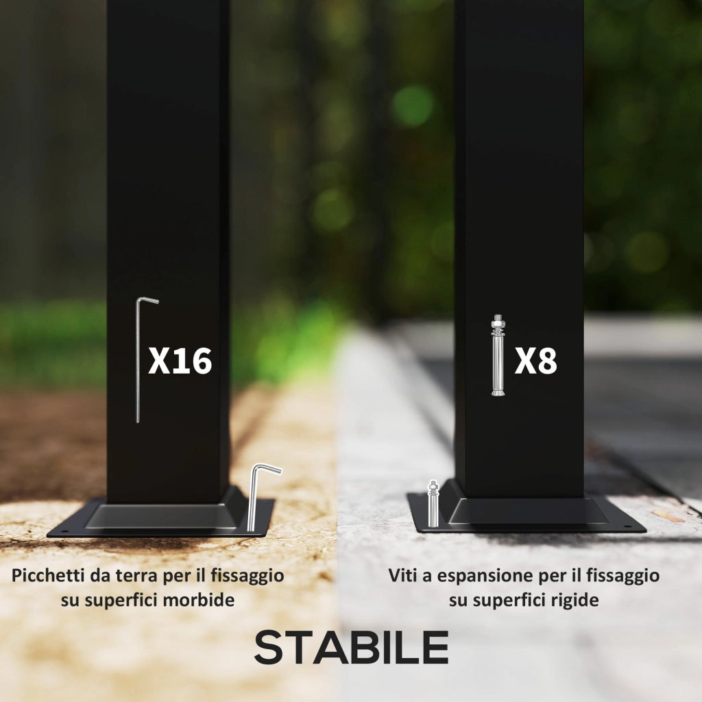 Gazebo da Giardino 395x330x294 cm con Zanzariere e Doppio Tetto in Metallo e Poliestere Grigio Chiaro